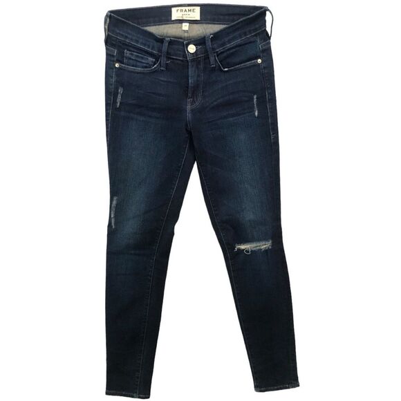 FRAME DENIM LE SKINNY DE JEANNE SIZE 24 BLUE DISTRESSED - Picture 2 of 10